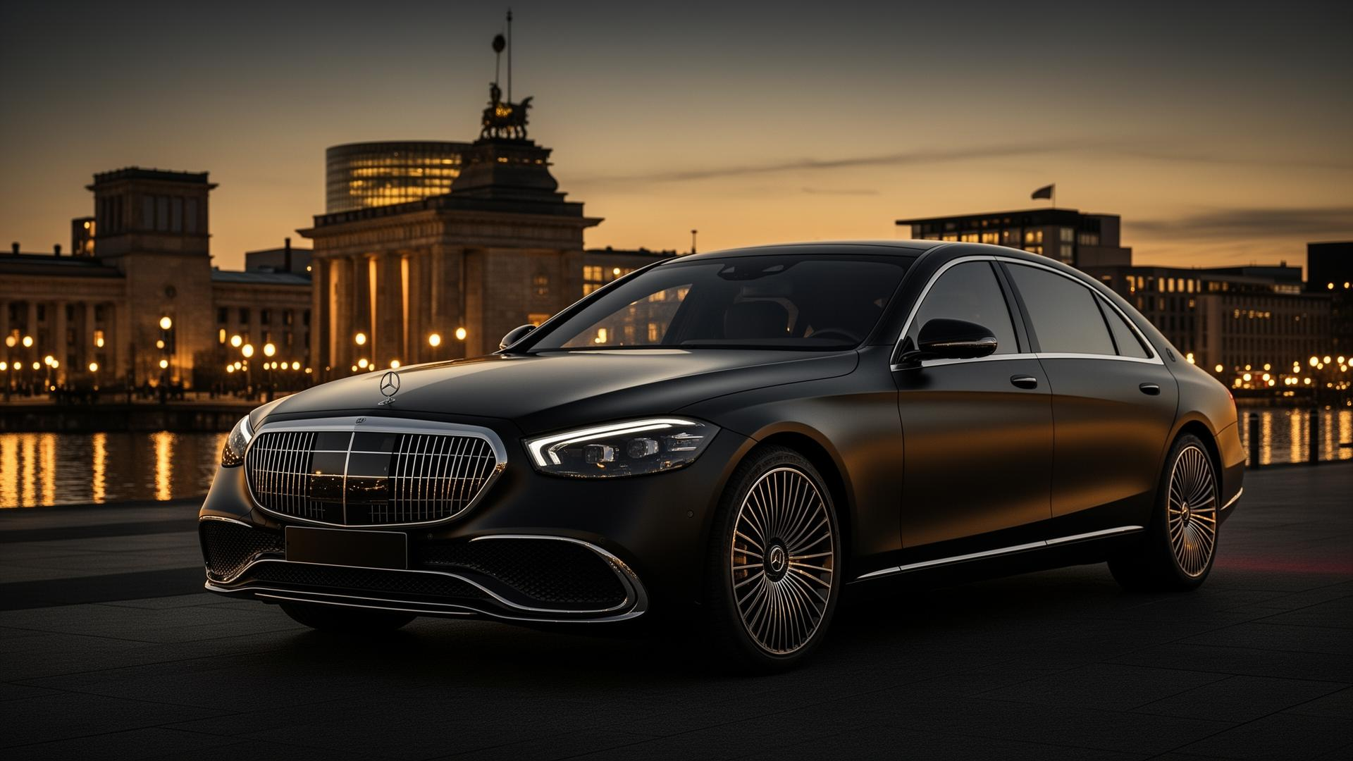 Mercedes S-Class chauffeur in Berlin at night